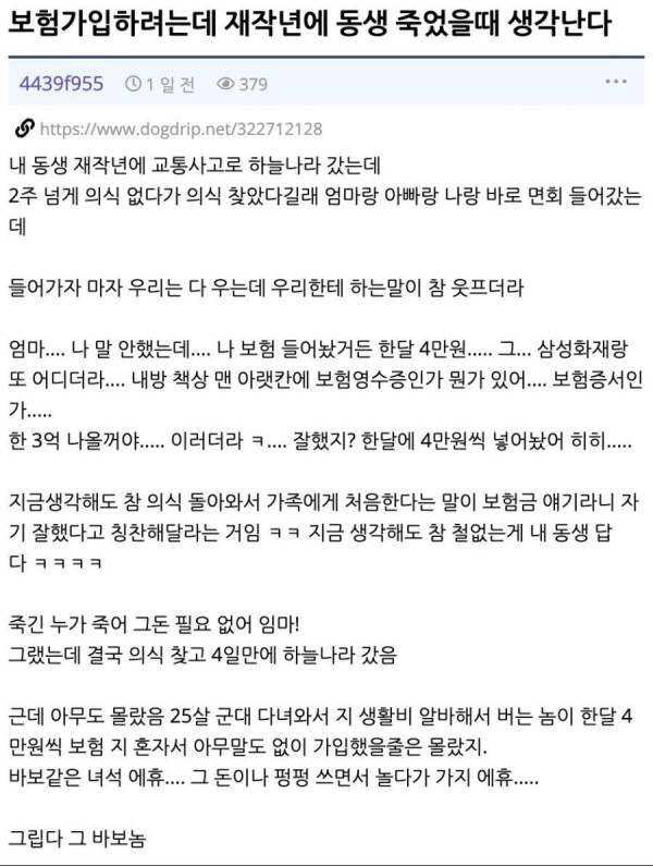 철 없고 멍청한 동생놈.